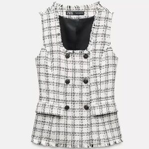 Zara Monochrome Textured Tweed Vest
